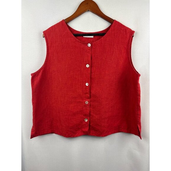 Women’s Dream Size 2XL Rust Red Linen Sleeveless Blouse with Shell Buttons - Picture 1 of 6